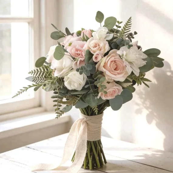 Blush and ivory roses bouquet